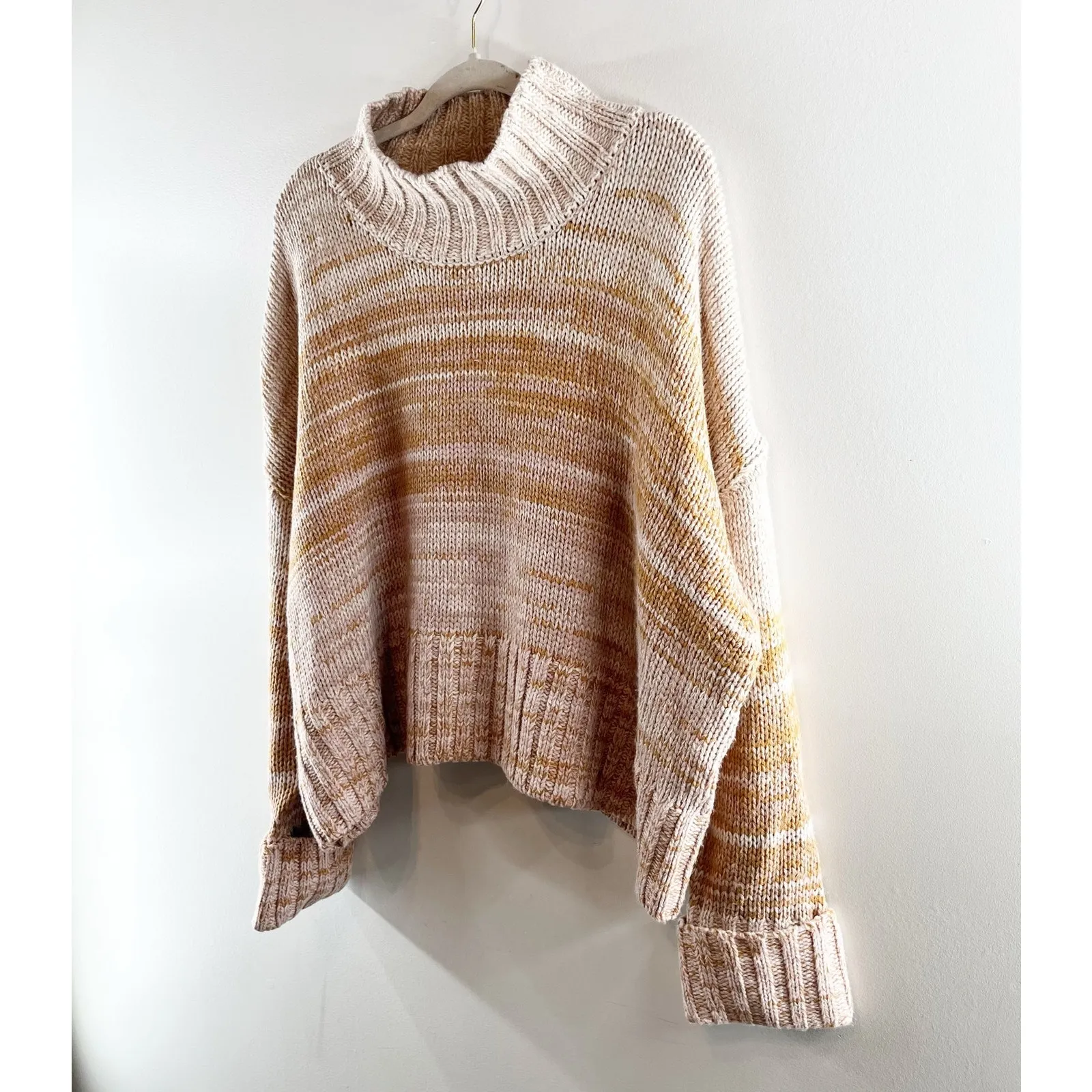525 America Blair Shaker Knit Ombre Long Sleeve Turtleneck Sweater Beige XL - Image 9