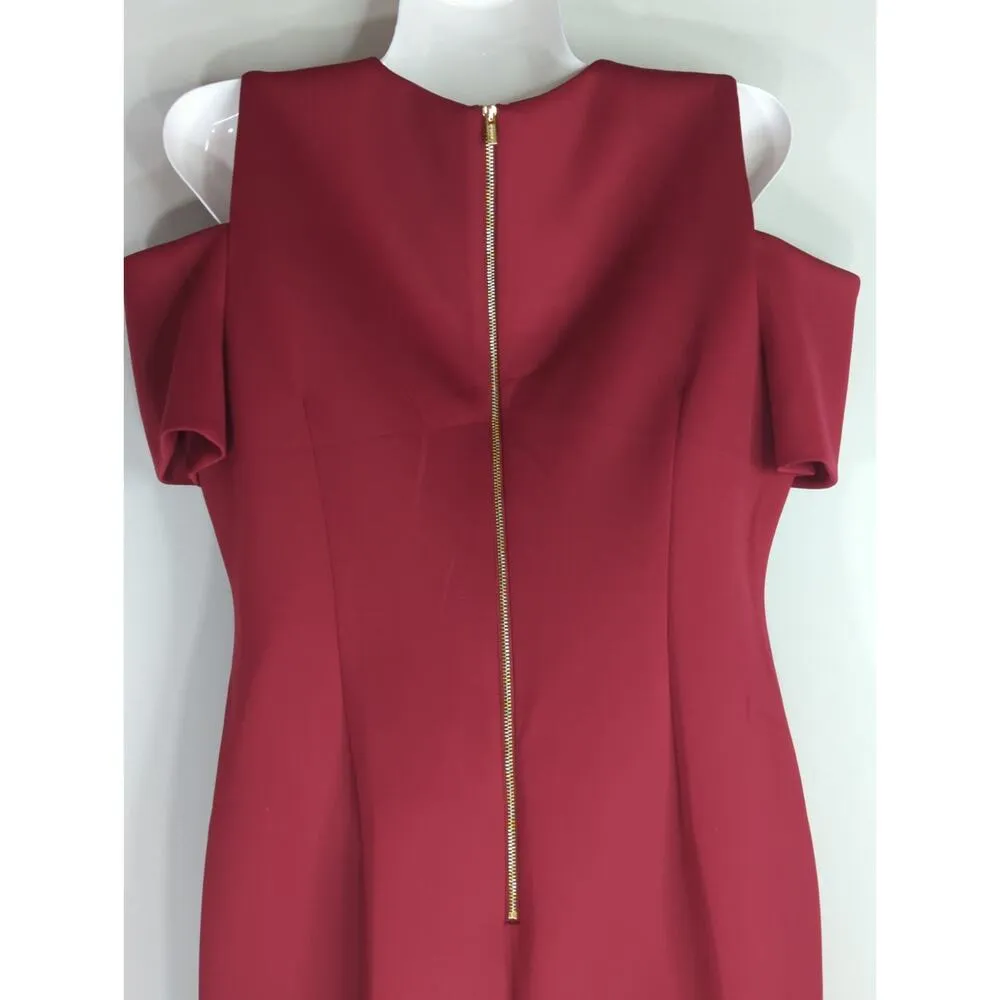 Calvin Klein Women's Solid Cold‎ Shoulder Evening Party Dress Red Size 12 NWOT - Image 6