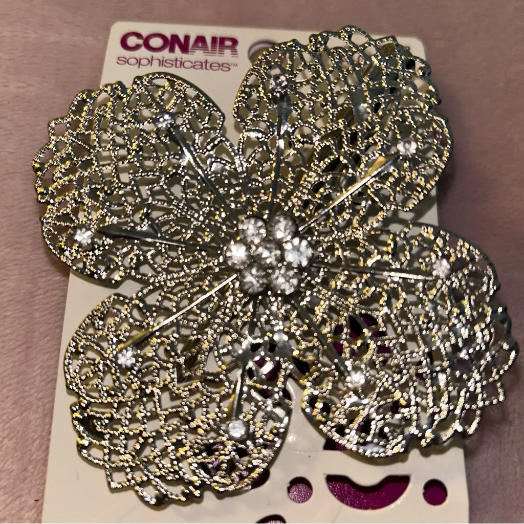 Conair Sophisticates metallic filigree flower hair clip with rhinestone accents Silver - Image 2