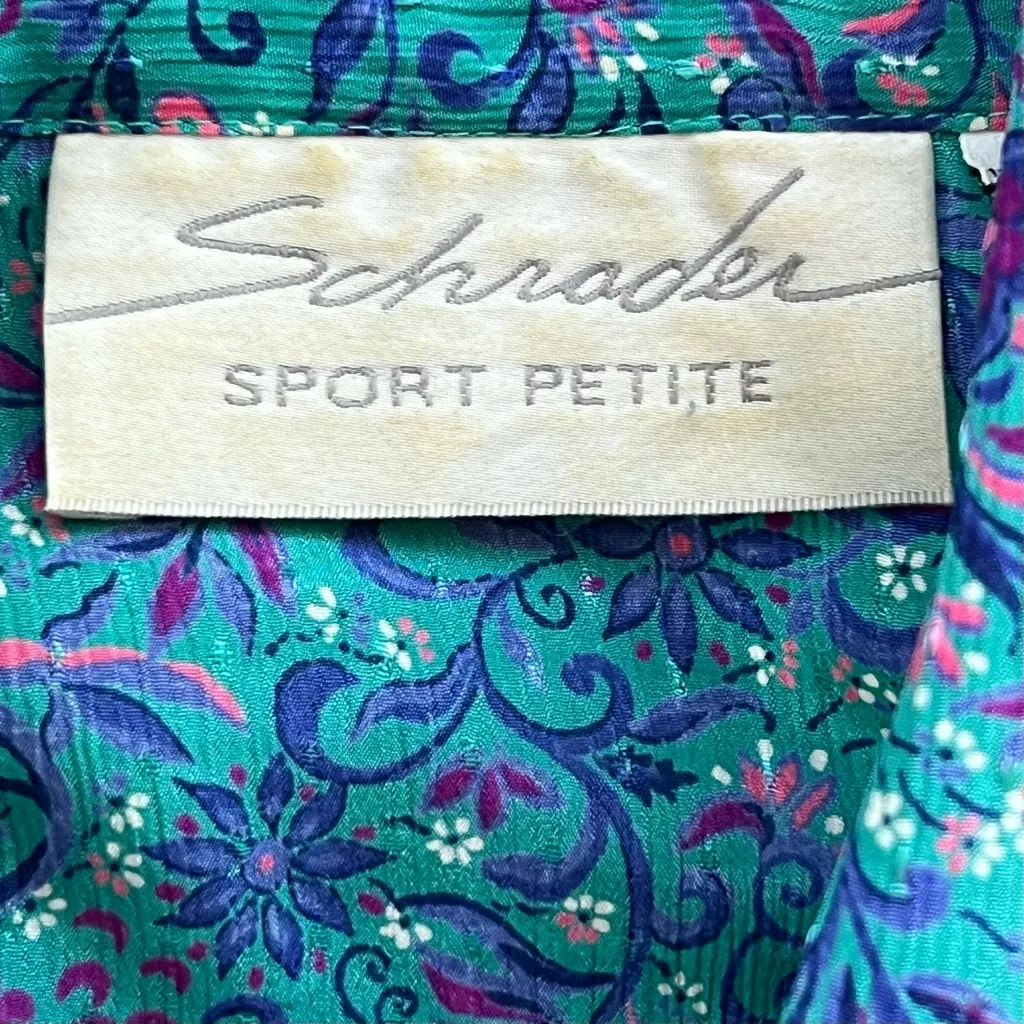 Vintage 80’e Blue Floral belted midi dress Womens size 8 collared button down - Image 7