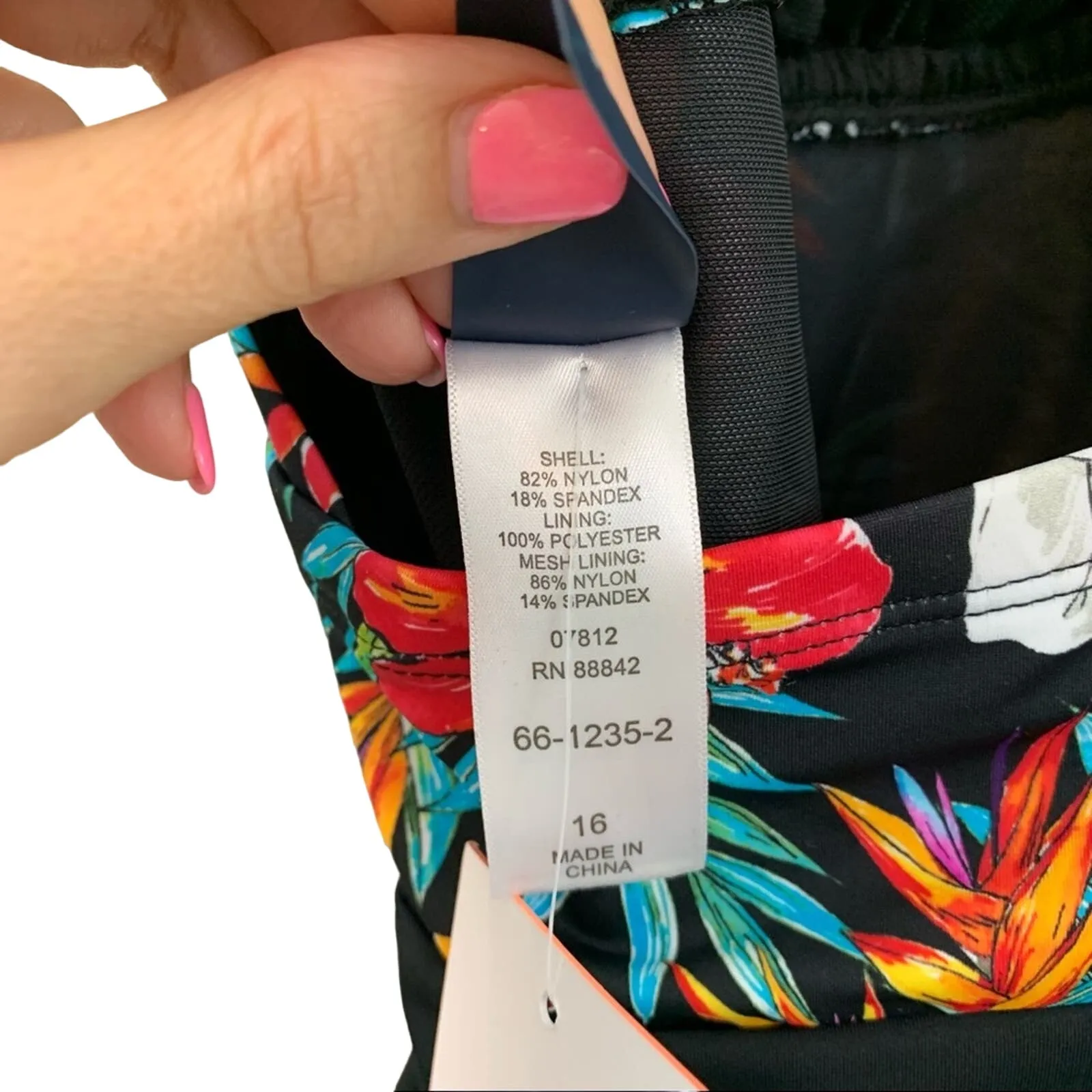 Swimsuits For All Tropical Floral Halter One Piece Black Red Green Size 16 - Image 6