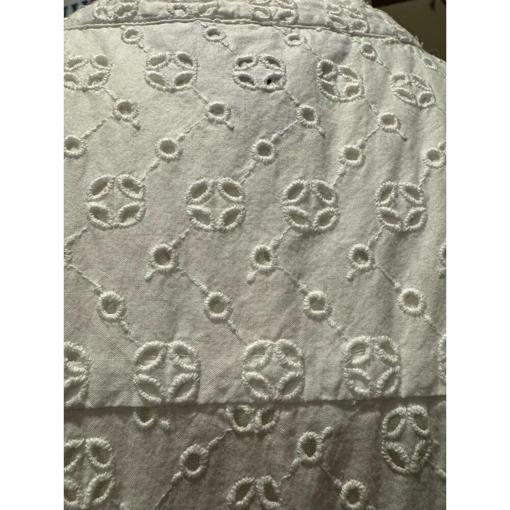 J. Crew Eyelet Lace Sleeveless Tea Length Button Down Dress White Lined size 12 - Image 10