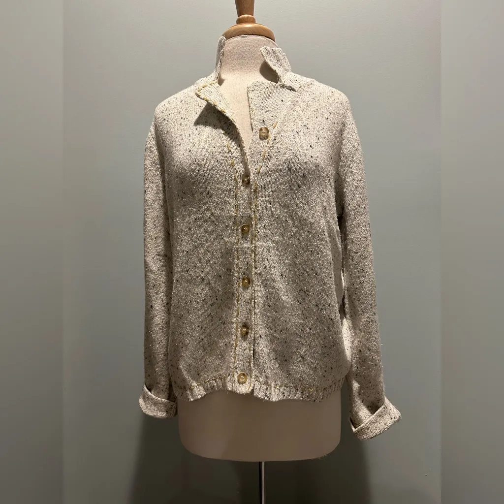Crazy Horse Vintage Contrast Stitching Cabin core grandma button up cardigan L Tan Size L - Image 15