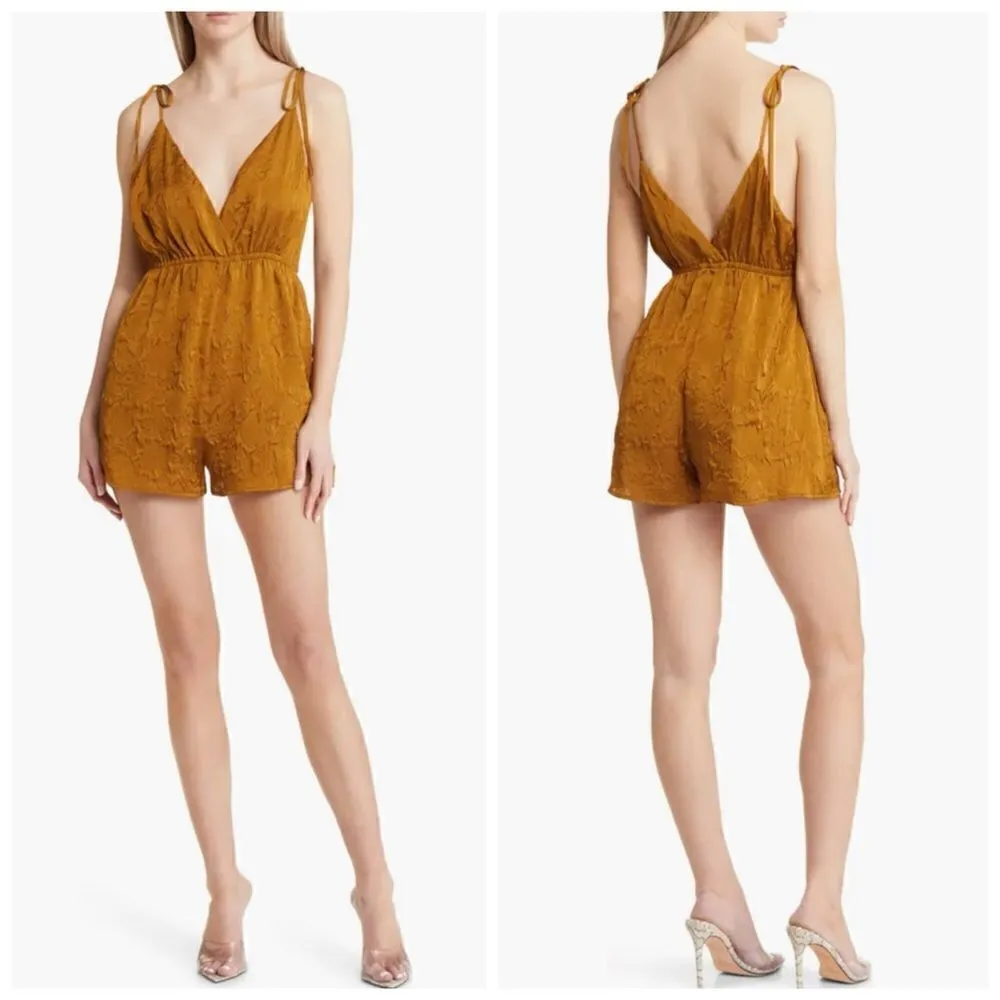 NWT OPEN EDIT Jacquard Bronze Tie Shoulder Romper Sz L - Image 2