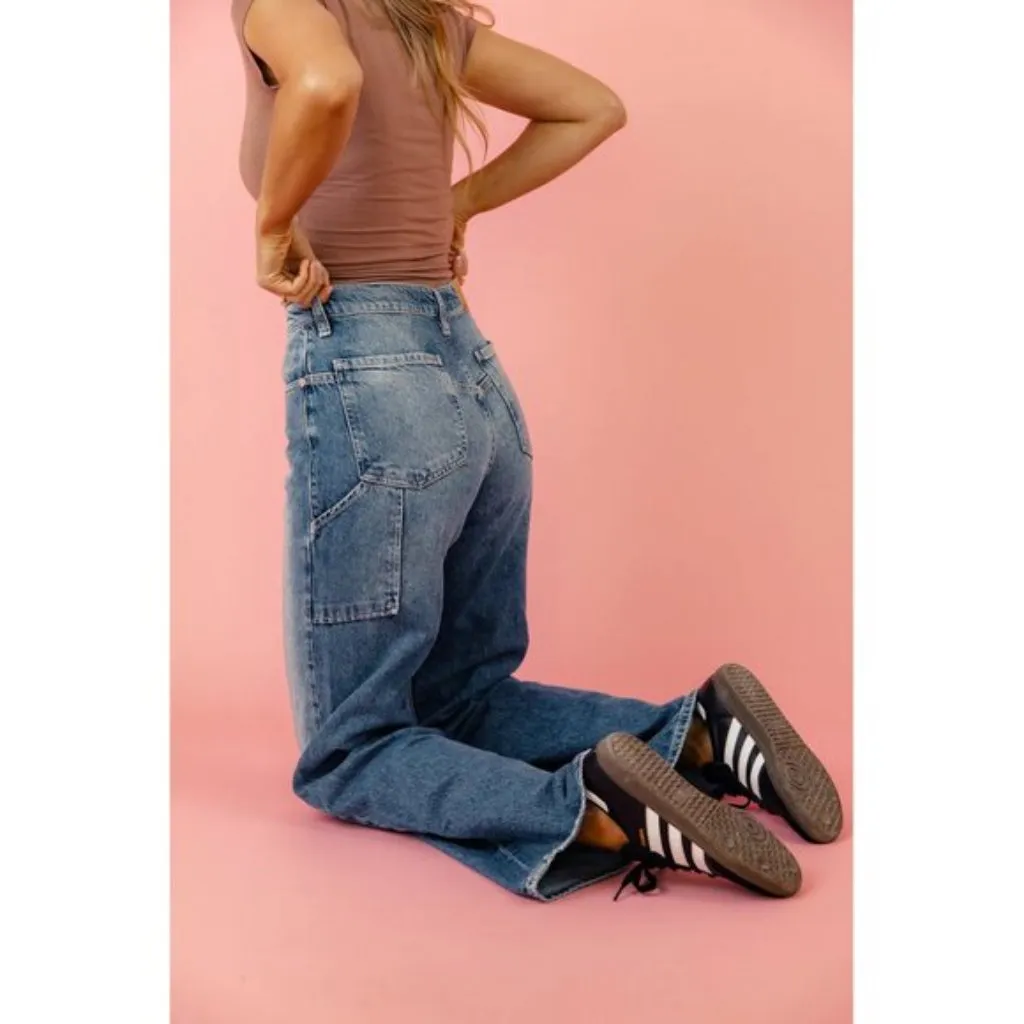 FREE PEOPLE We the Free Tinsley High Waist Baggy Jeans in Wash Steel Blue US 28 - Image 13