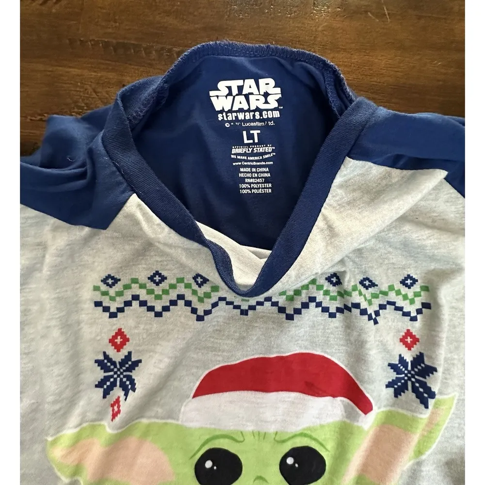 Star Wars Mandalorian Mens Christmas Pajama Set LARGE TALL Shirt & Fleece Pants - Image 3