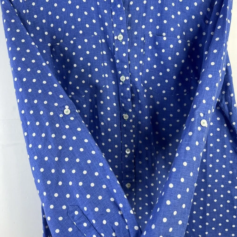Talbots Women’s Size M Shirt Pure Linen Polka Dot Button Up Top Long Sleeve Blue - Image 7