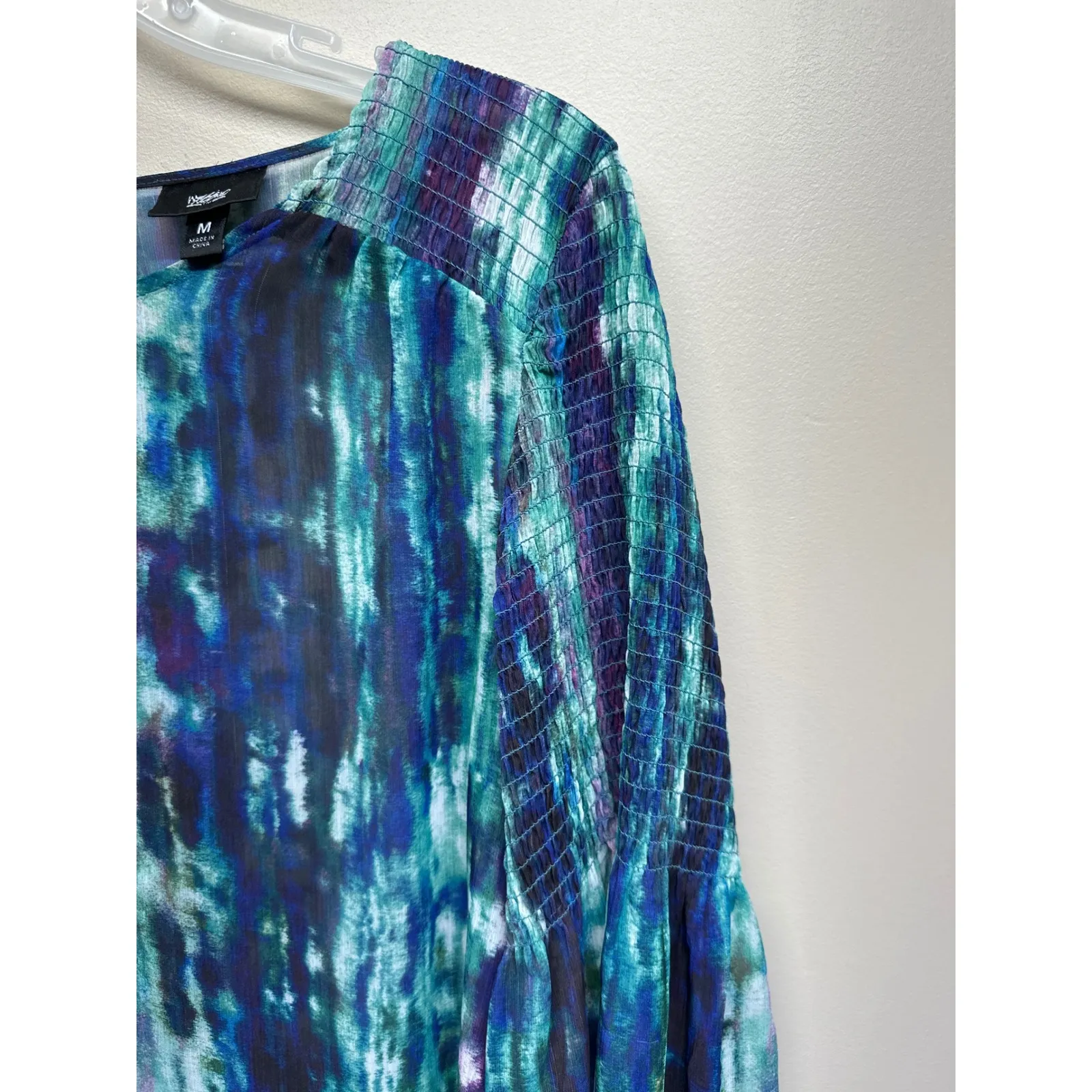 Mossimo Tie Dye Print Sheer Bell Sleeve Blouse Women's Size Medium Polyester - Image 5