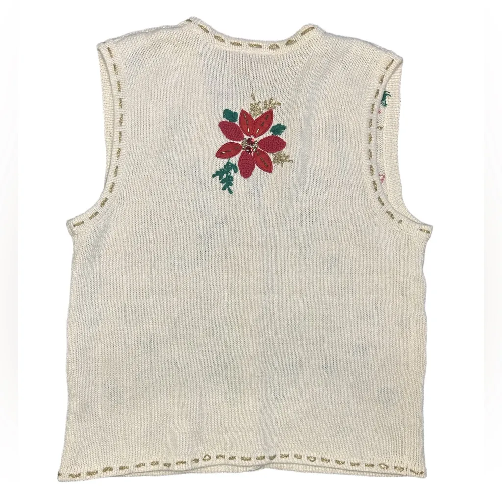 VTG 90s poinsettia Christmas sweater vest beading sequins Grannycore festive MP Red Size undefined - Image 2