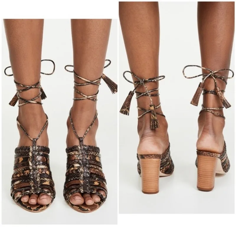 Ulla Johnson Rayna Snake-Print Leather Strappy Block Heel Sandals - Image 2