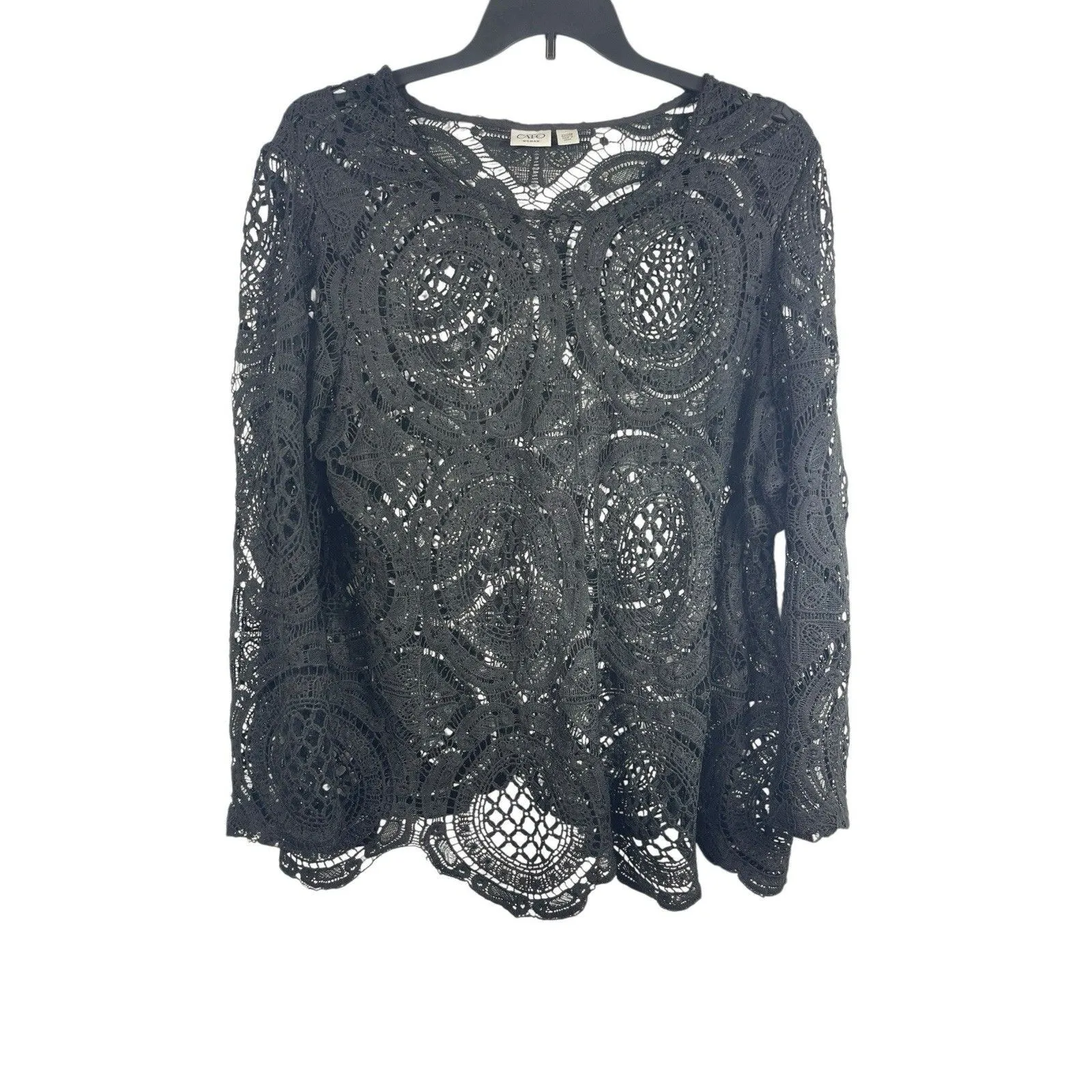 Cato Woman 22/24W Black Crochet Lace Top Long Sleeve Sheer Overlay - Image 4