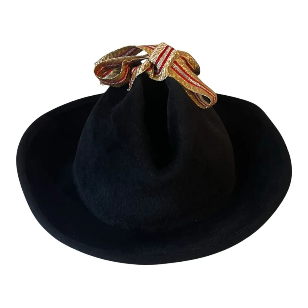 Bernstock Speirs Vtg Hat Womens Black Felt Medium Ribbon Bow Designer England - Image 10