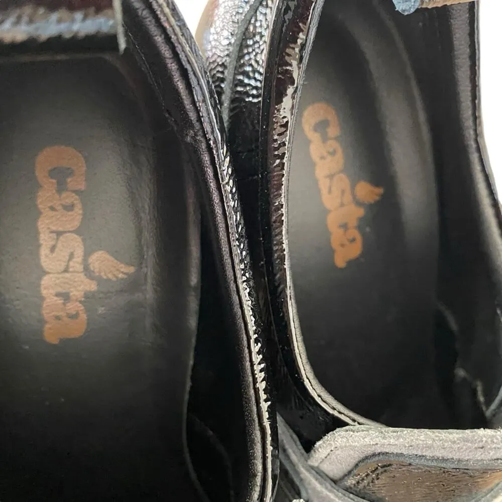 Casta Josh Patent Leather Black Heeled Loafer Gray Silver Buckle size 7 37 90s - Image 8