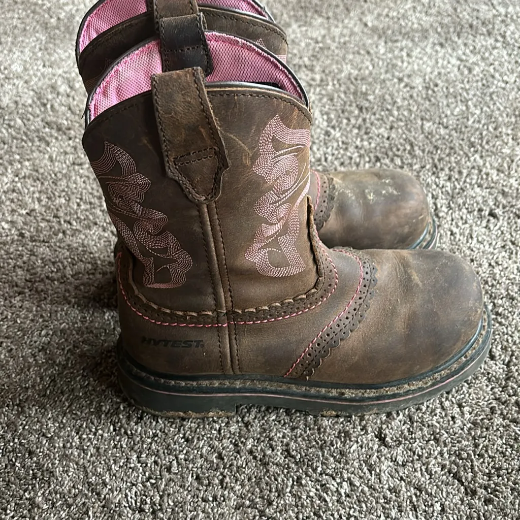 Hytest steel toe women’s cowboy boots‎ size 6.5 Brown - Image 2