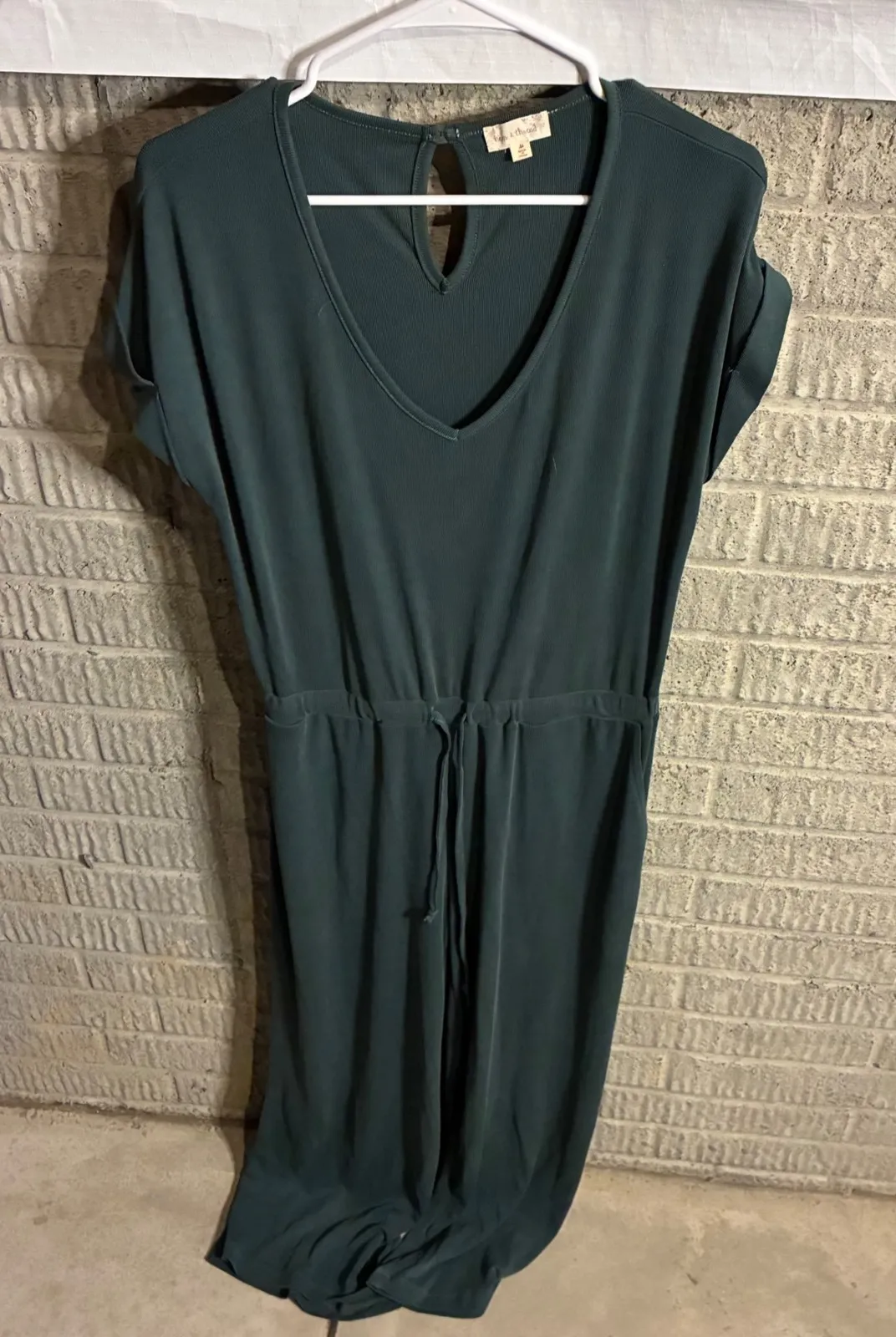Hem & Thread Teal Ribbed Drawstring Waist Jumpsuit Maxi Dress Women's Medium - Image 1