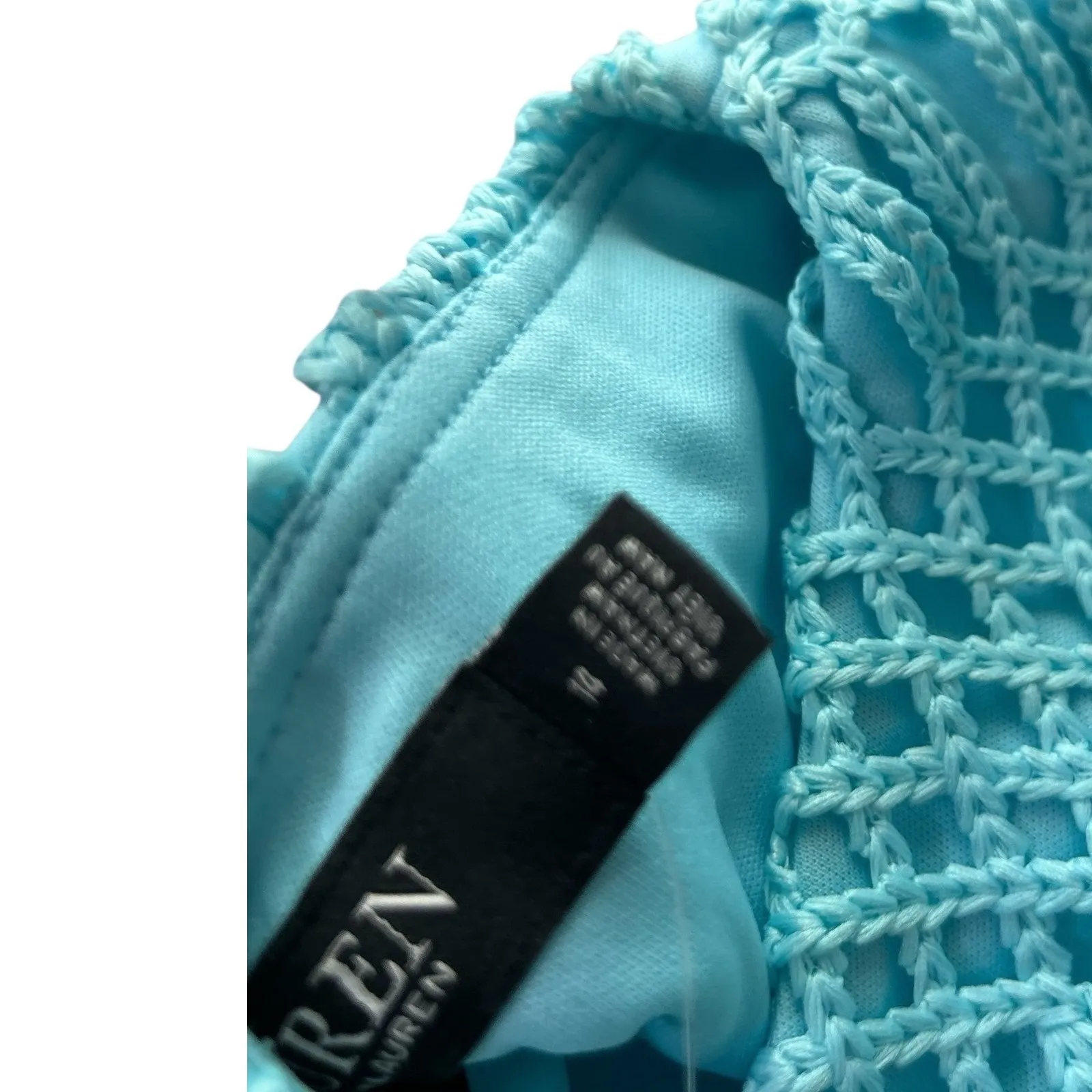 Lauren Ralph Lauren Crocheted Sheath Dress Blue Cap Sleeve Knee Length Size 14 - Image 6