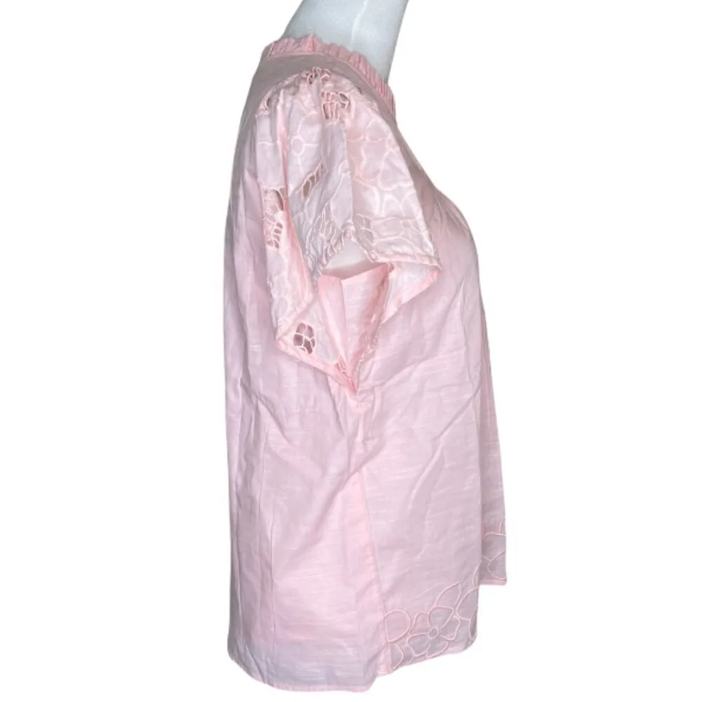 Mira Eyelet Women's Lace Embroidered Floral Top Blouse Shirt Cottagecore Small Pink - Image 2