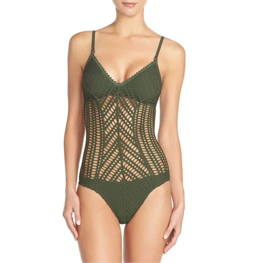 NEW. Robin Piccone green crochet one piece. Small. Retails $158 - Image 4