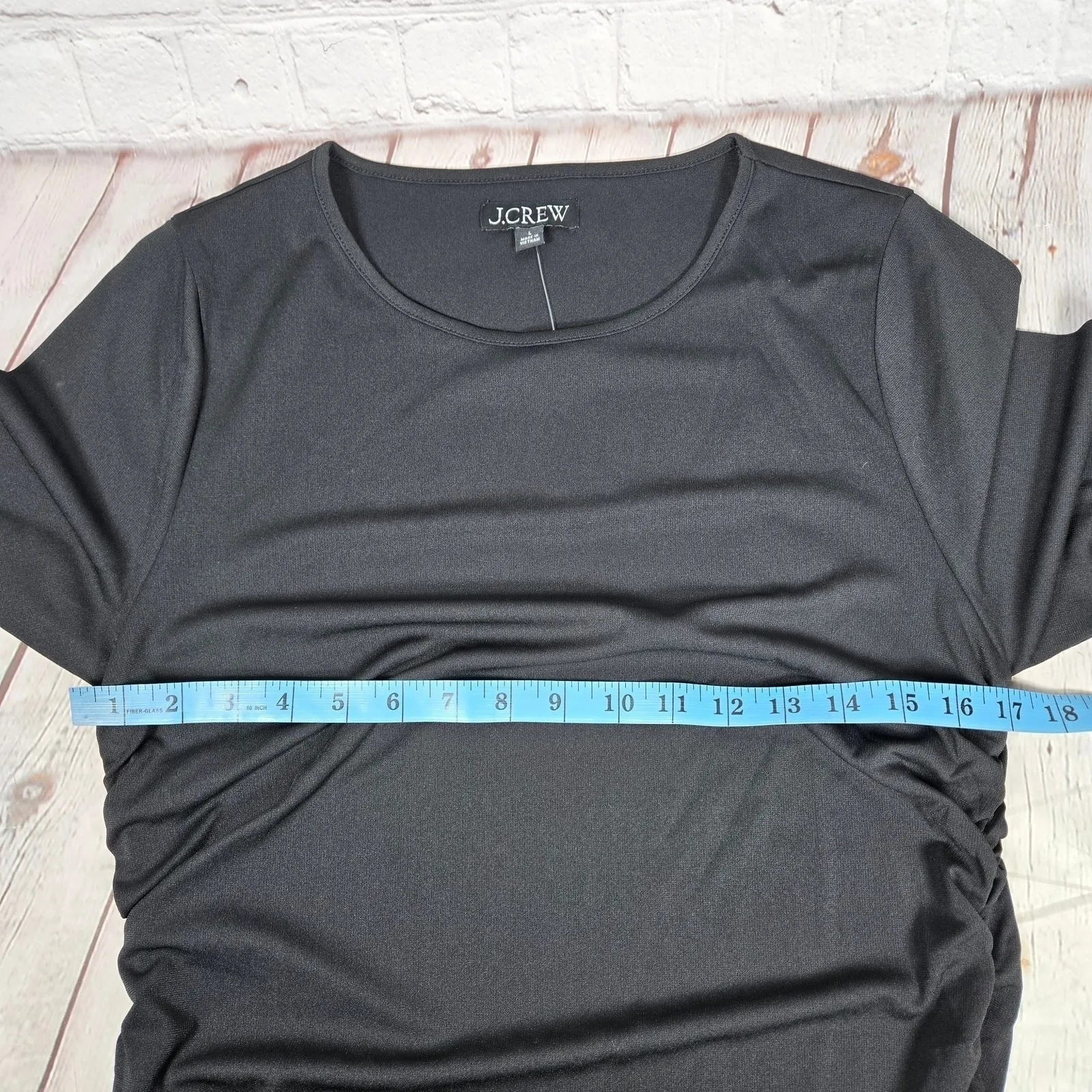 J. Crew‎ Dress Knit Black Long Sleeve Ruched Midi Size L Jersey Crepe - Image 6