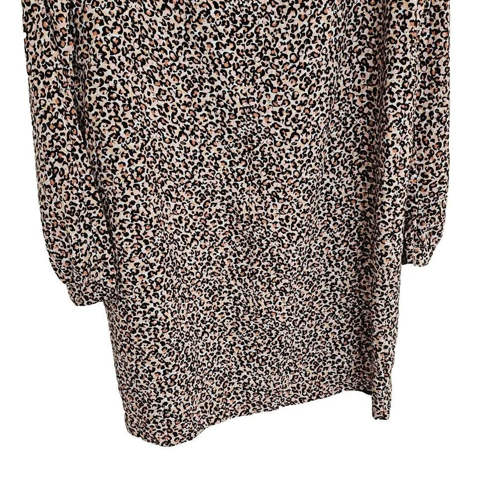LOFT Animal Print Leopard Cheetah Shift Dress Womens Size M Long Sleeve Tan - Image 6