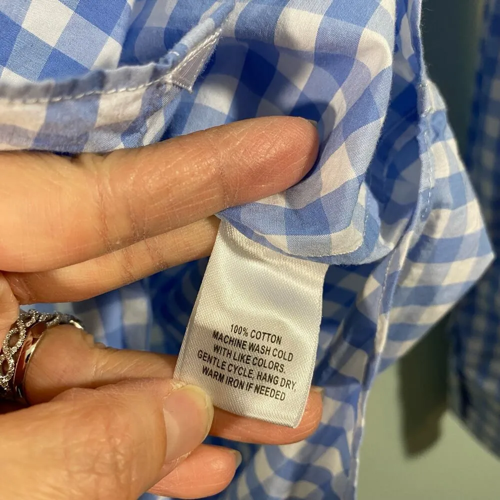 Untuckit Women's Blue & White Gingham Button Up Aria Long Sleeve Shirt Size 6 - Image 8