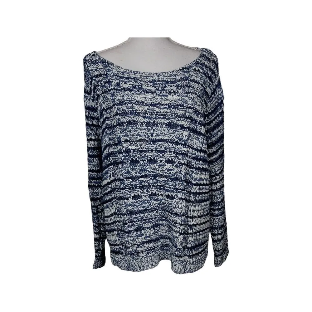 Chico's Sweater Size Extra Large Blue Open Knit Boat Neck Lagenlook Flowy - Image 2