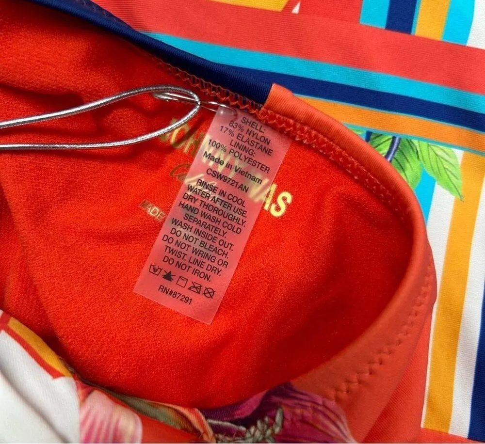 Johnny Was Color Twist One Piece Swimsuit Boho Chic Tie Neck Colorful XS NWT - Image 5