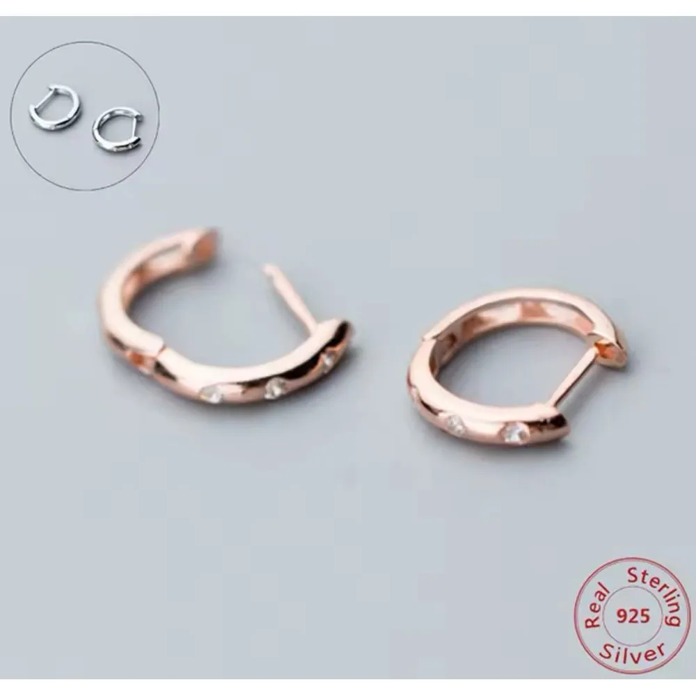 NEW Unisex 14k Rose Gold S925 Huggie Hoop U‎ Shape Simulated Diamond Earrings - Image 3