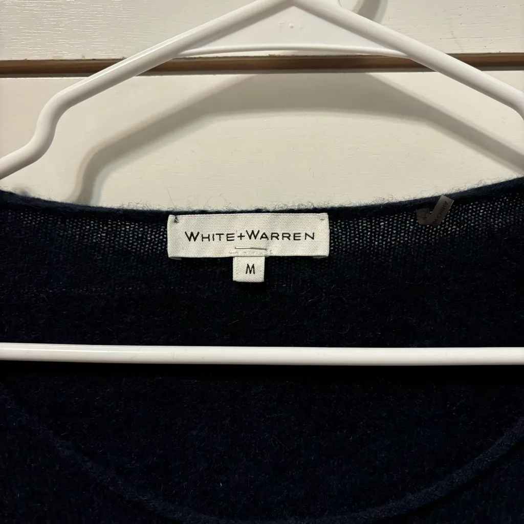 White + Warren Navy Blue 100% Cashmere Sweater Size M - Image 2