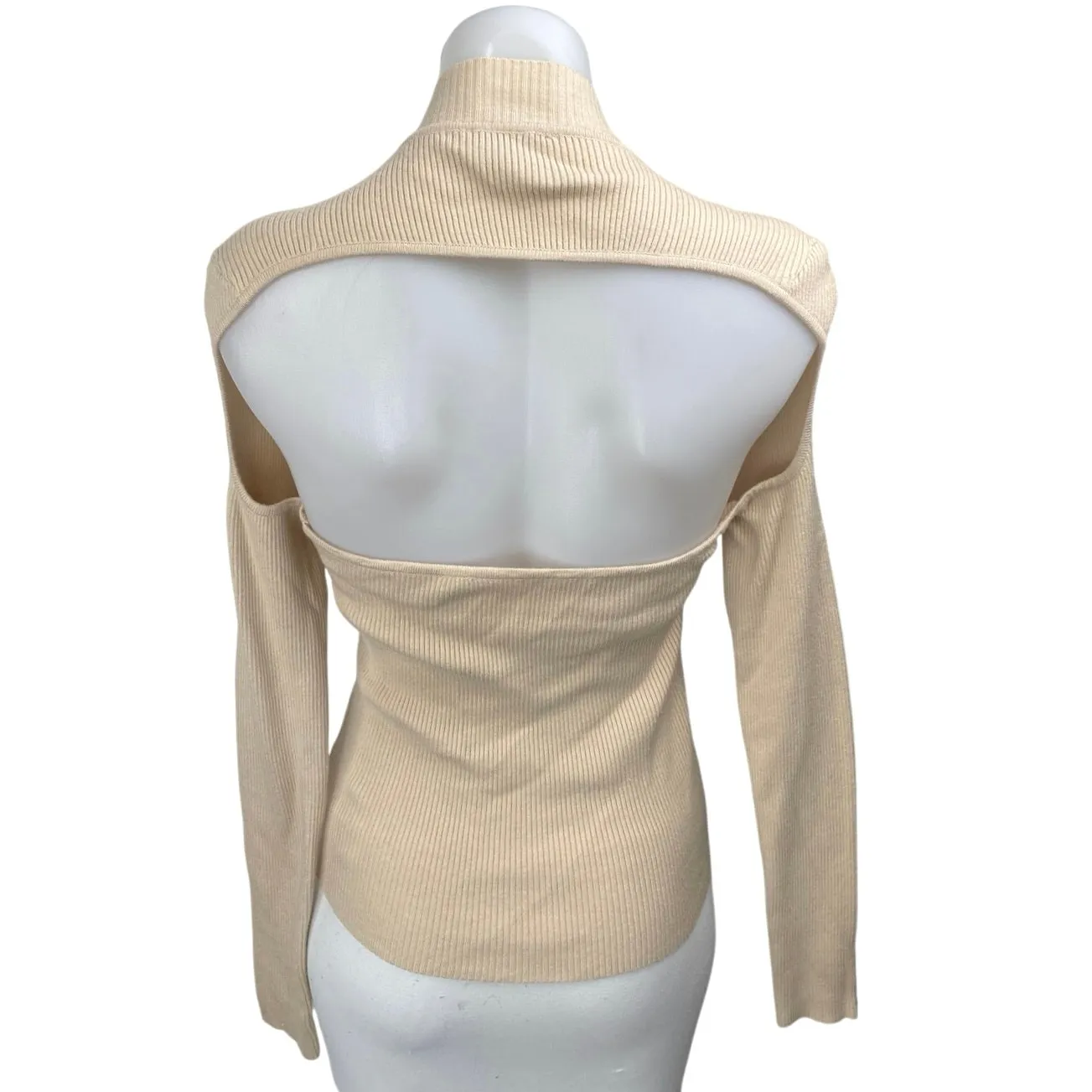 Anna Rae Women's Beige Tan Ribbed Knit Mockneck Cutout Long Sleeve Sweater Top M Size M - Image 2