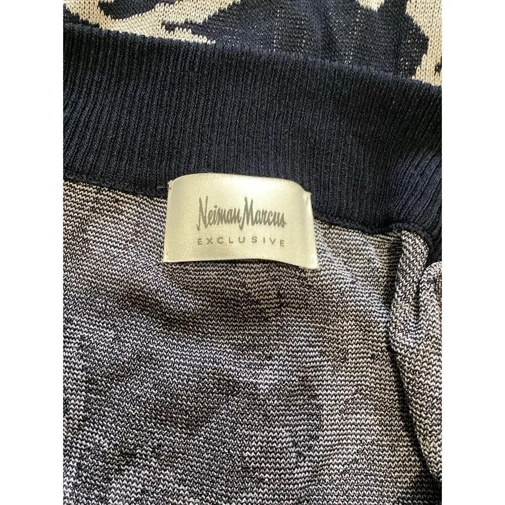 Neiman Marcus Navy Blue Geometric Print Oversized Button Down Knit Cardigan S - Image 5