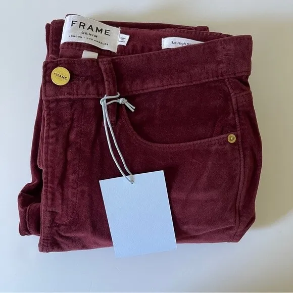 FRAME High Rise Velvet Skinny Pants NWT Size 24 Burgundy - Image 8