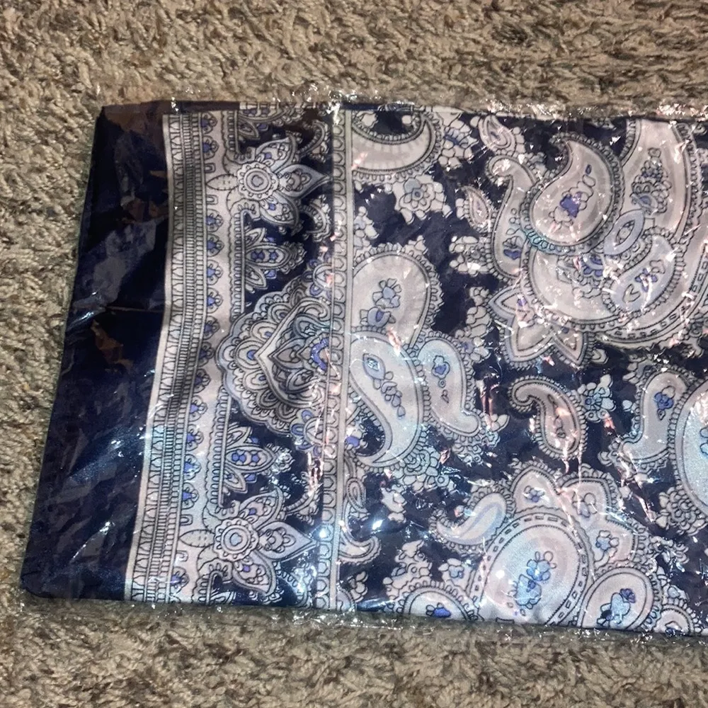 Navy Blue, Light Blue & Silver Paisley Silky Scarf - Image 2