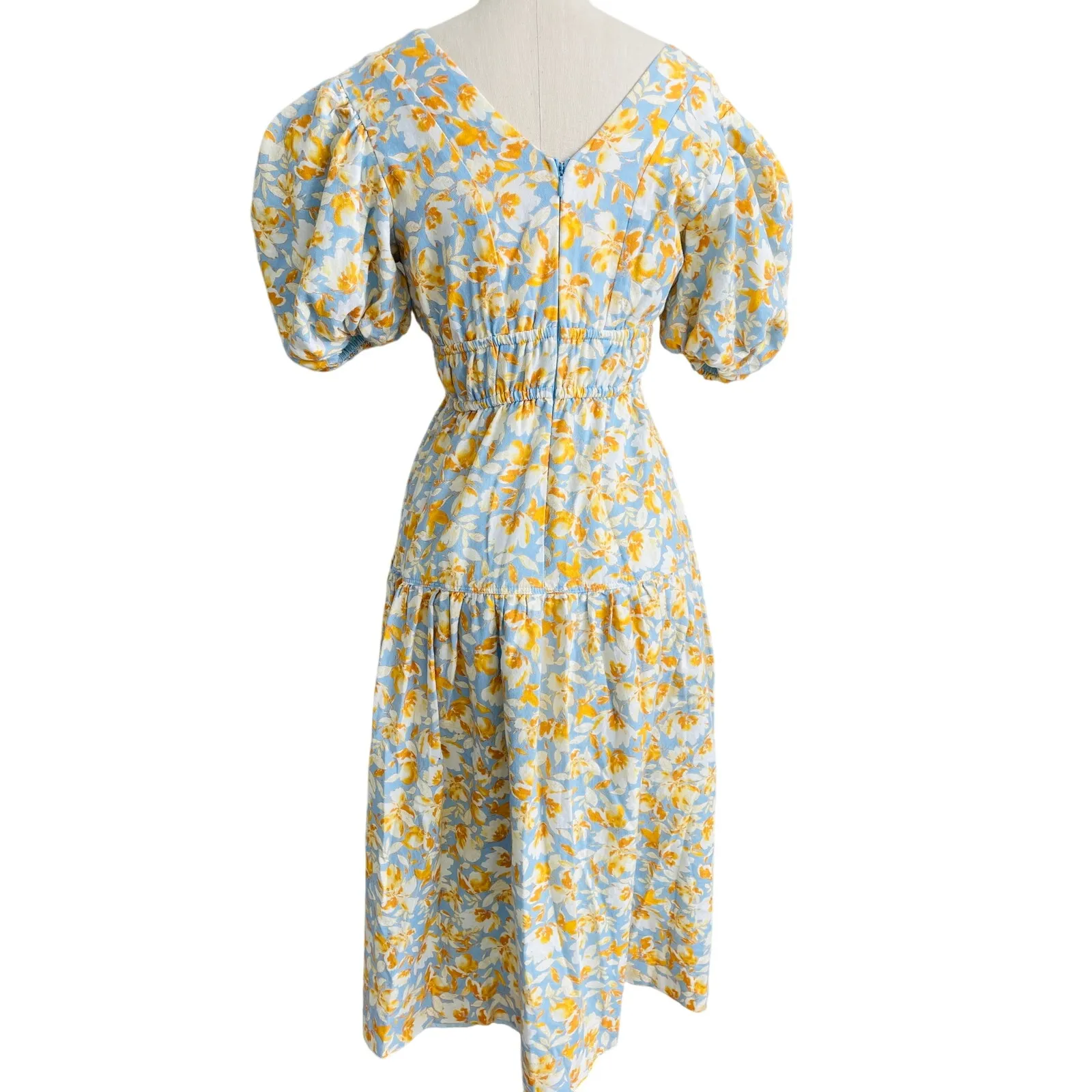 Hyacinth House Pauline Floral Puff Sleeve Midi Dress – Blue & Orange – XS - Image 5