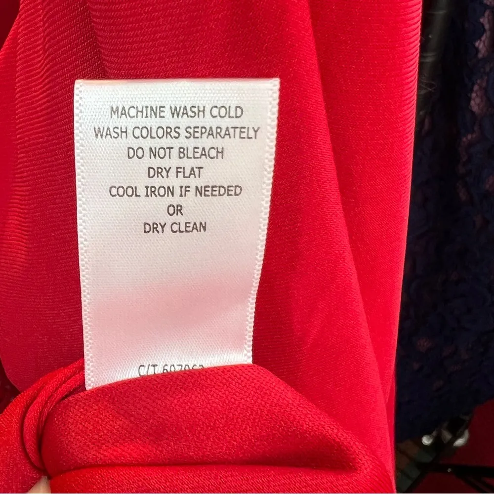 Taylor Woman 14W Crewneck 3/4 Sleeve Red Sheath Ruched Cinched Faux Wrap Dress - Image 12