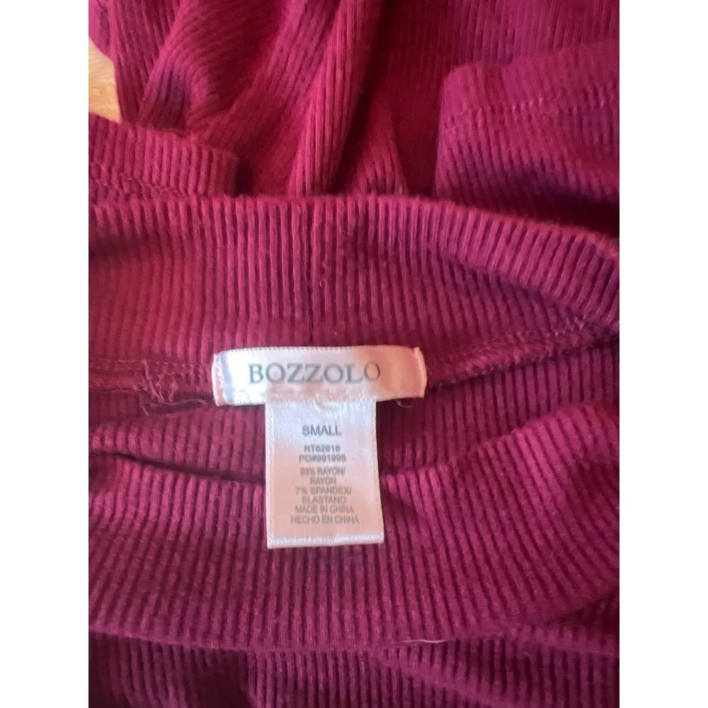 Bozzolo Ribbed Knit Short Sleeve Mock Neck Top In Burgundy - Size S - Image 4