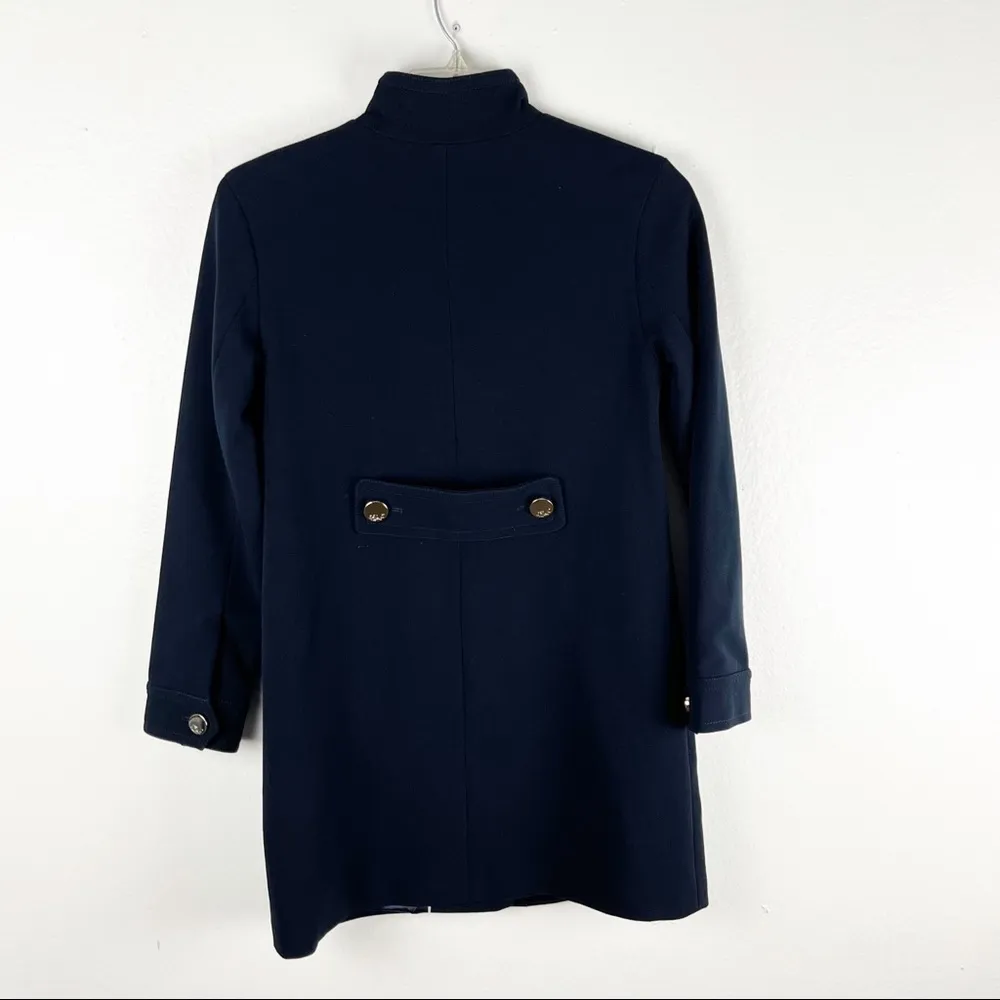ELIZA J Navy Hidden Button Long Sleeves Lined Snap Pocket Closure Topper Jacket - Image 3