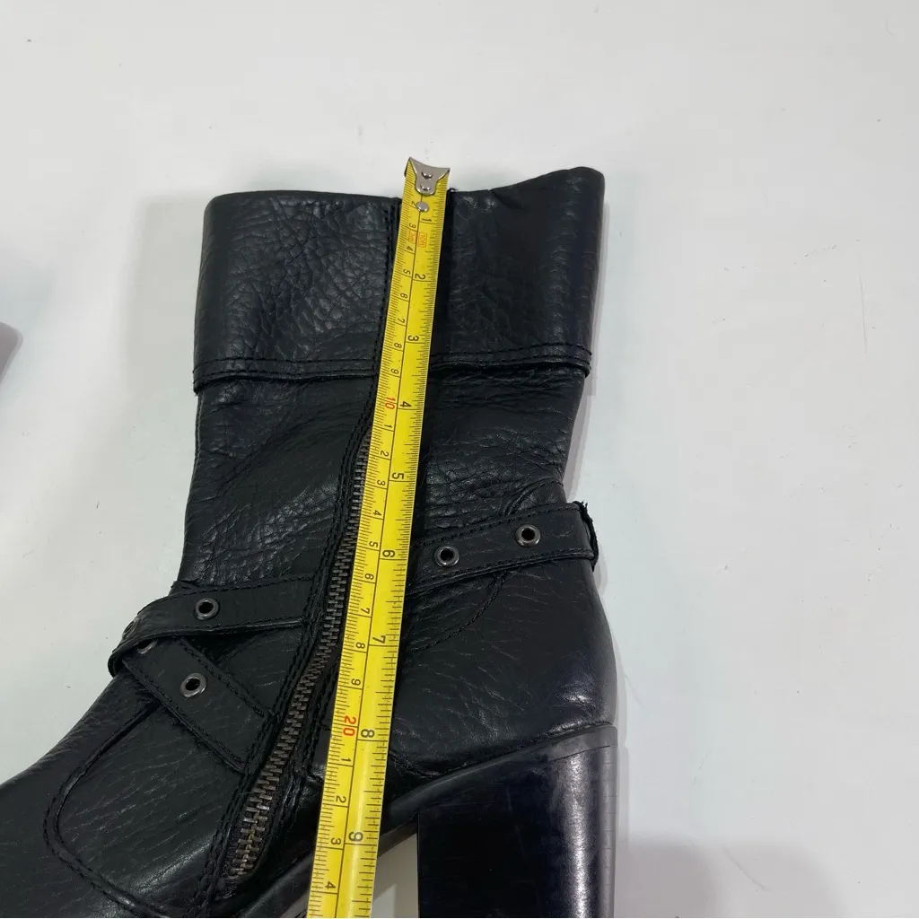 Born Boots Wmn 7.5 Gilary Blck Pebbled Leather Moto Block Heel Biker Belt Strap Black - Image 8