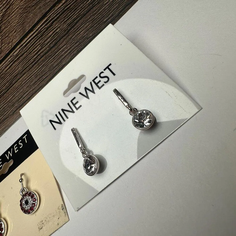 Nine West Silver Tone Rhinestone Pierced Dangle Drop Earrings NWT Lot Of 2 - Image 3