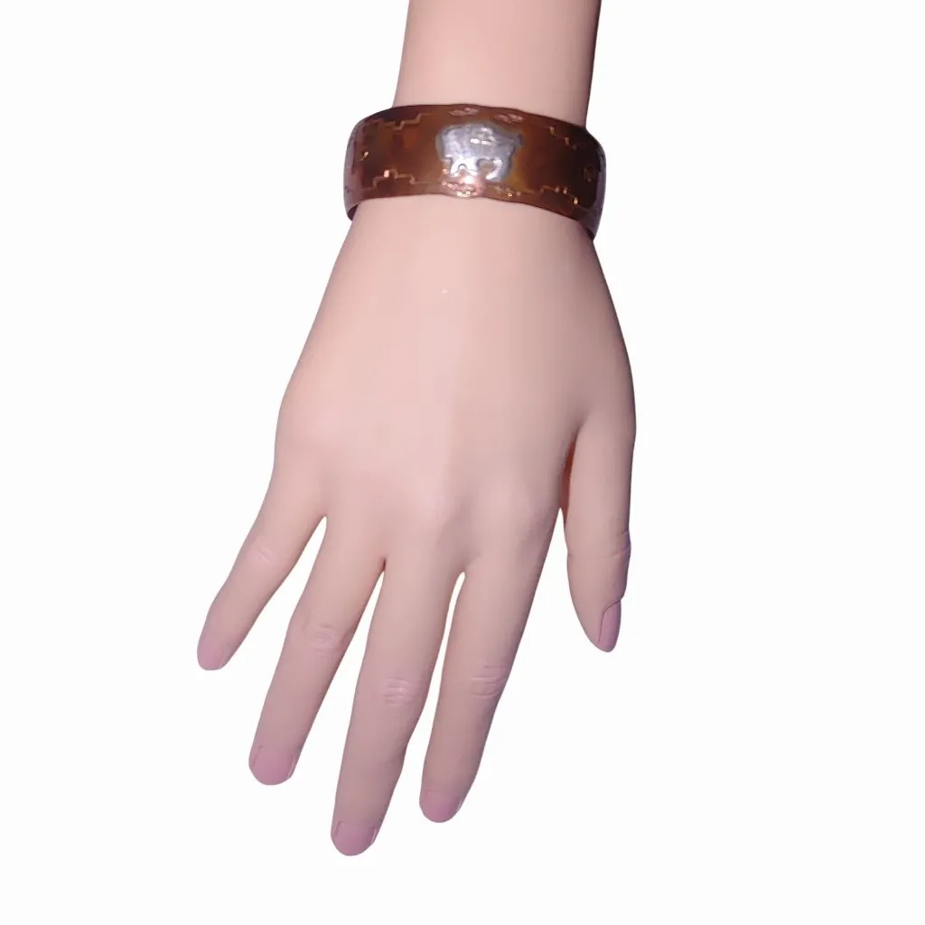 CG Copper Cuff Bracelet Artisan Native Southwest Vintage Silver Buffalo Etch - Image 2
