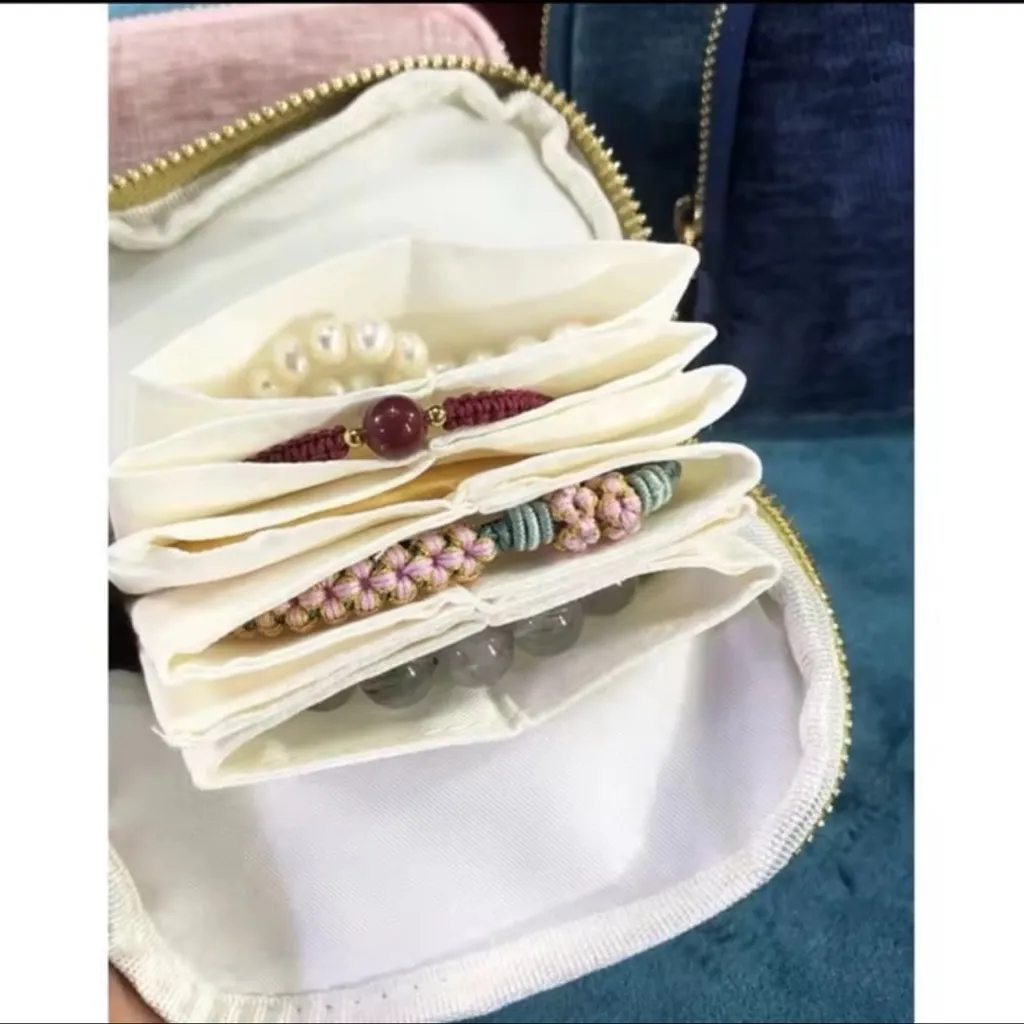 White Travel Jewelry Case, Velvet, 5 Separate Compartments ~NEW~ - Image 7