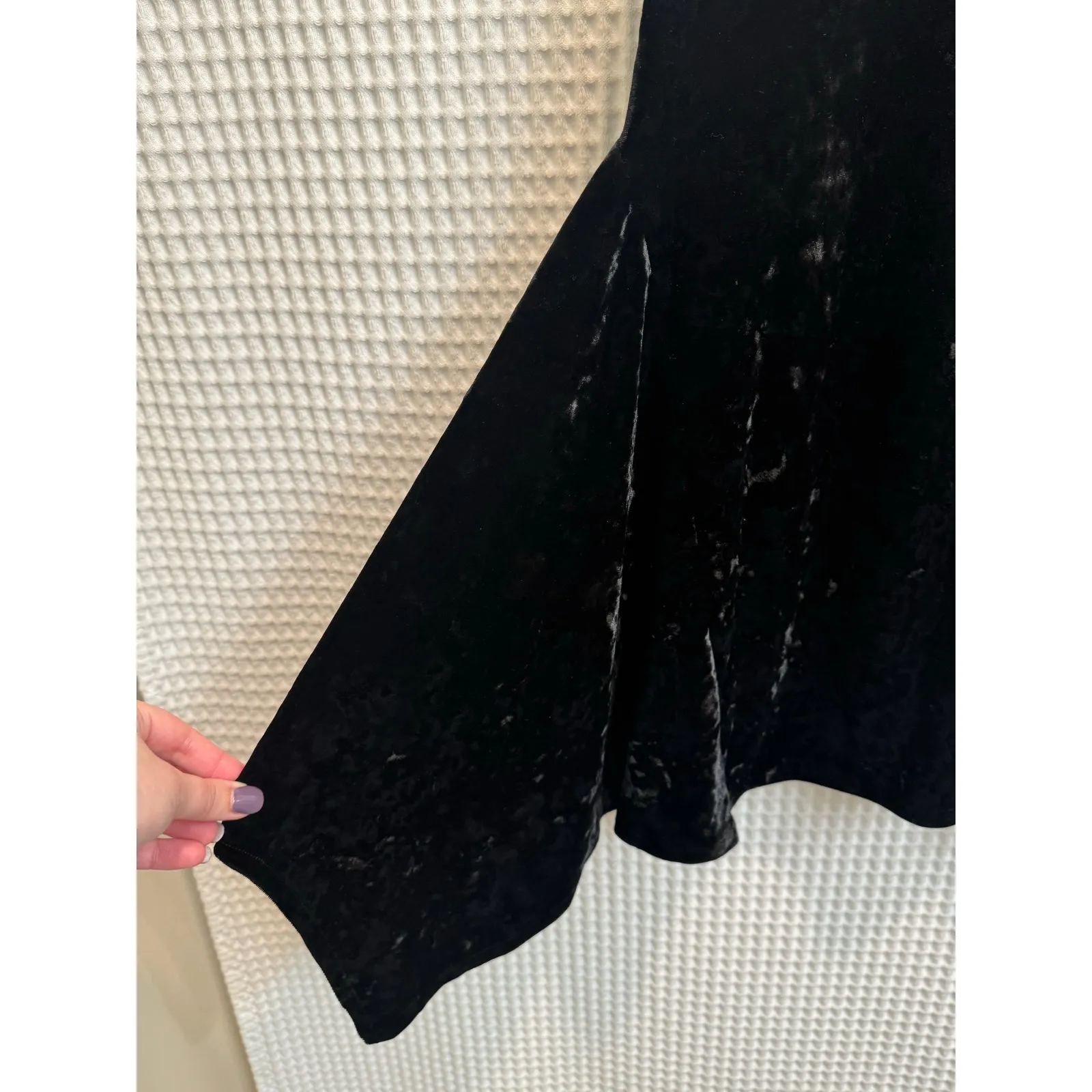 Leith Crushed Velvet Midi V Neck Flared Hem Black Cocktail Dress Extra Small - Image 6