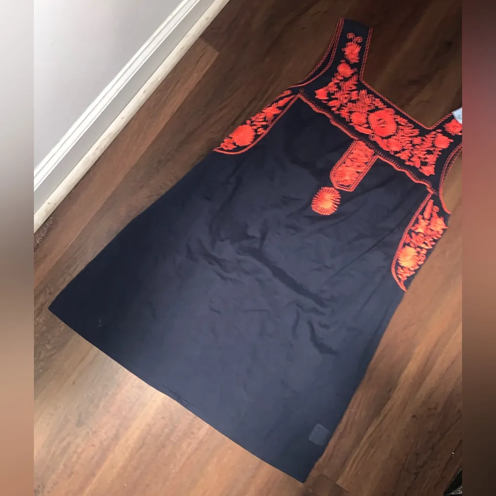 tory burch amira dress navy red embroidered $425 XL NWOT fall casual party boho - Image 4