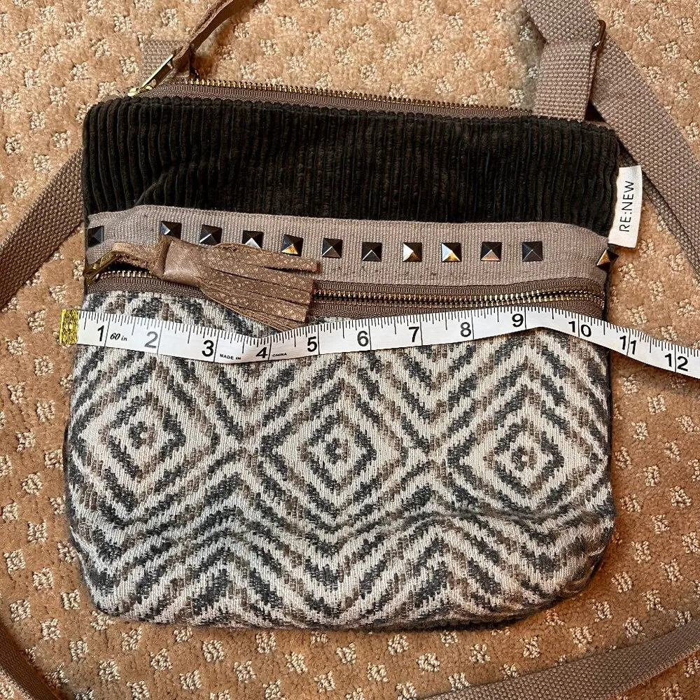 Renewproject.org Carry The Story Handmade Cloth Tote Woven Leather RE:NEW Upcycl Brown - Image 9