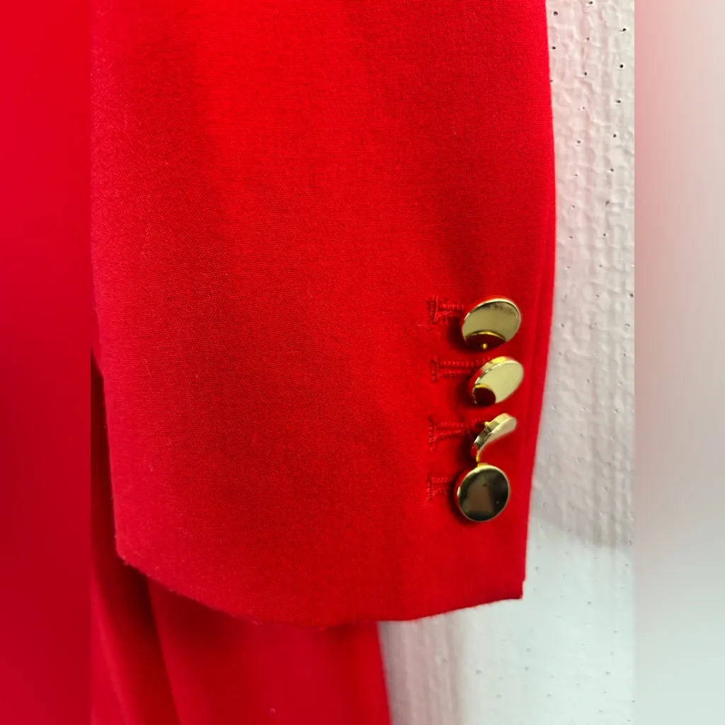 Calvin Klein  10 Sharp Vibrant Red Classic Wrap Over Pocketed Coat Dress - Image 6