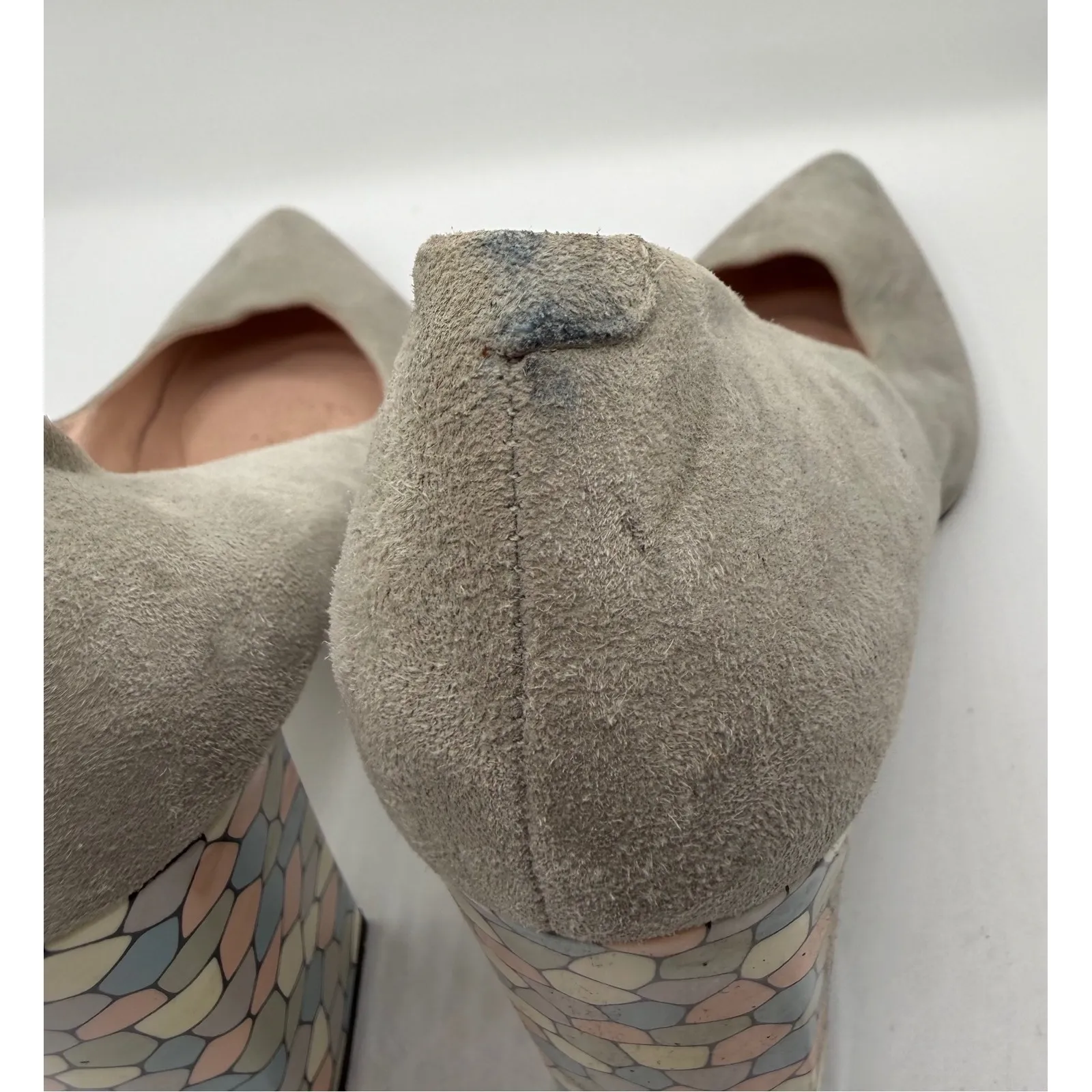 Bravomoda Women 6.5 Suede Pointed Toe Block Heels Taupe Shoes Thrashed Gray - Image 5