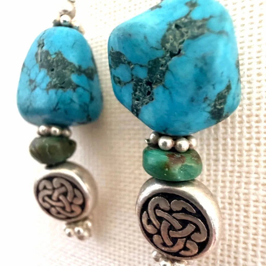 Sterling silver 925 Turquoise Nugget Celtic Knot Dangle Earrings - Image 3