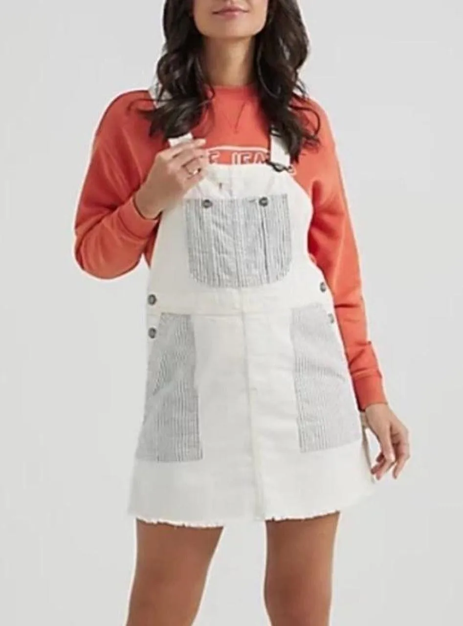 Free People x Lee Vintage Bib Overalls Mini Dress in White/Railroad Stripe - S - Image 4