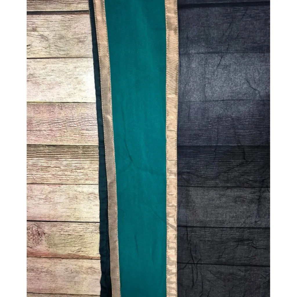 Ethnic Shawl 36" X 90" Black Gold & Green Sheer Pakistani Indian Duppata Saree - Image 2