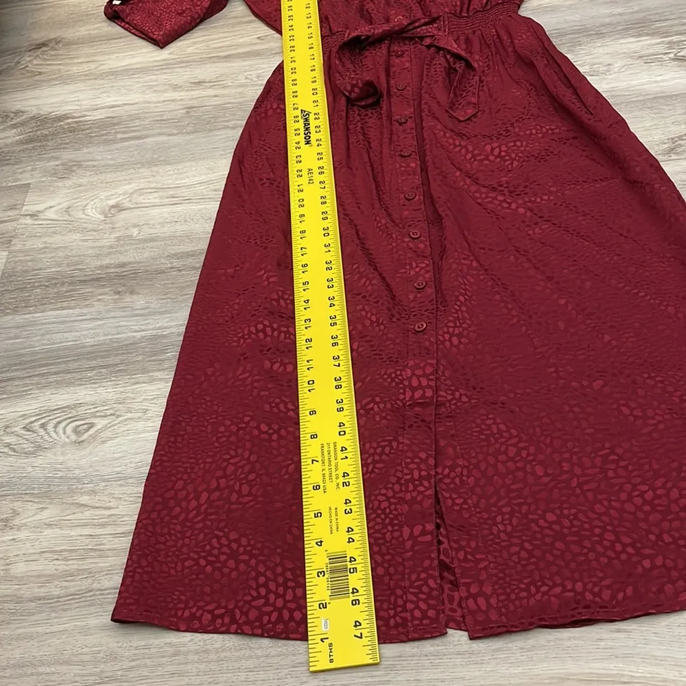 NWT Millennium Red Silky Short Sleeve Elastic Tie Waist Midi Dress Size Medium - Image 15